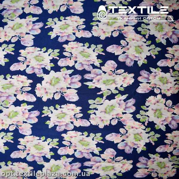 Армани шелк цветной 3541D2C2 цветы на синем фоне