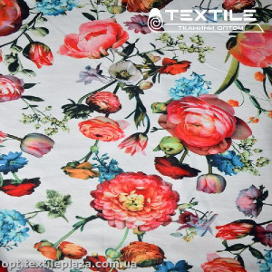 Коттон плотный стрейчевый цветной 3158D2C1 цветы, белый