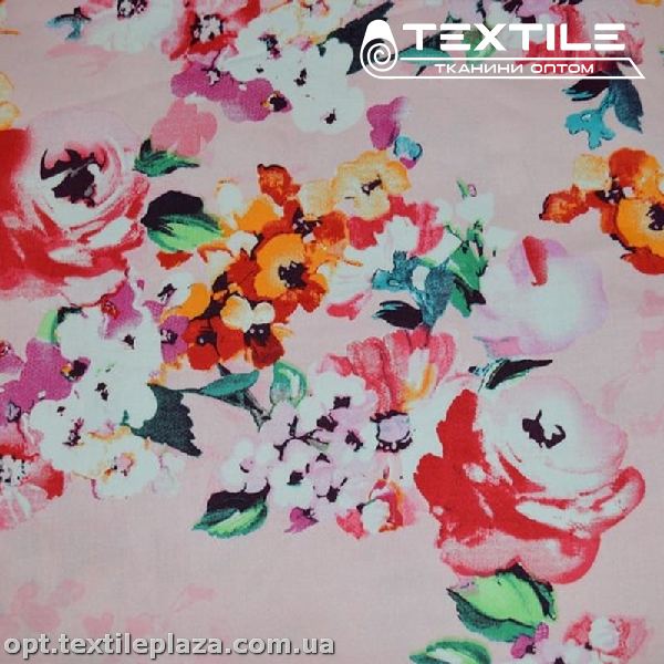 Коттон плотный стрейчевый цветной 2703D11C11 цветы, розовый