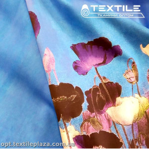 Коттон плотный стрейчевый цветной 4082D4C1 цветы, рапорт голубой