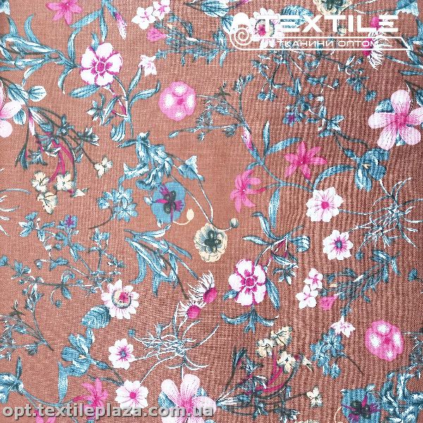 Коттон-slub цветной 3851D5C1 цветы, коричневый