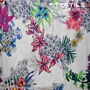 Коттон плотный стрейчевый цветной 3158D105C1 цветы, нежно-розовый