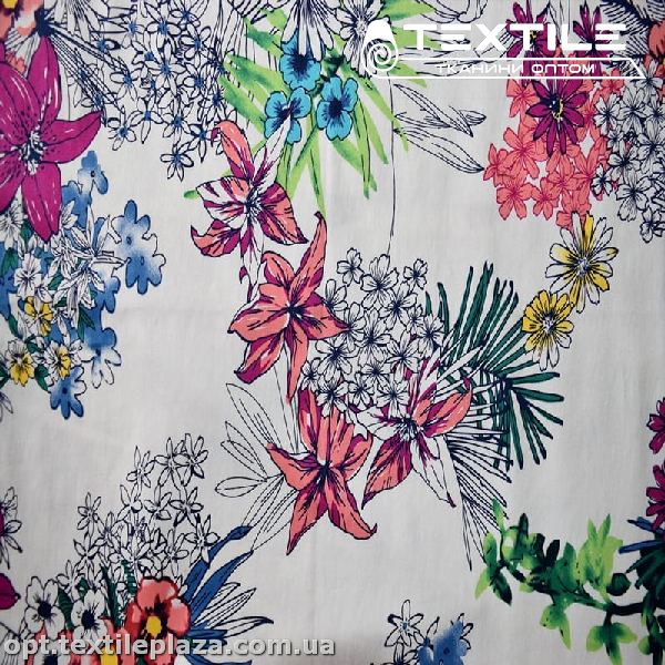 Коттон плотный стрейчевый цветной 3158D105C1 цветы, нежно-розовый