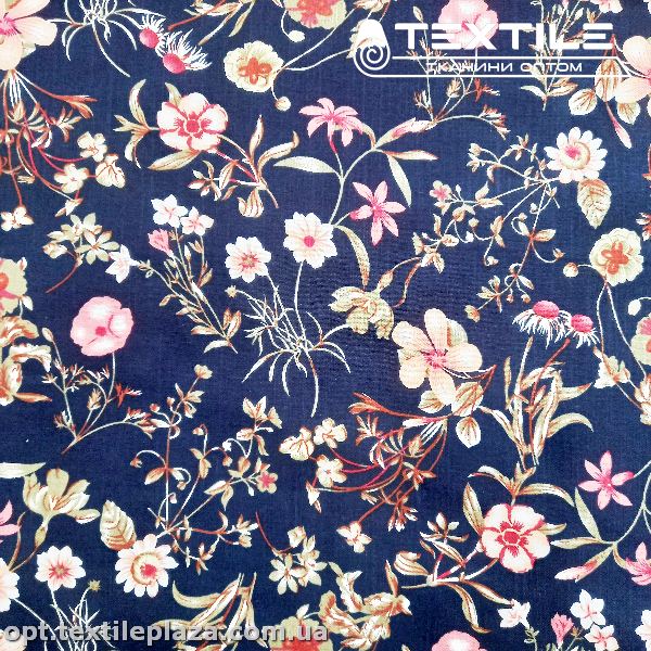 Коттон-slub цветной 3851D5C2 цветы, темно-синий