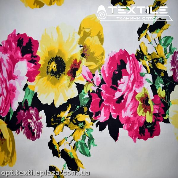 Коттон плотный стрейчевый цветной 3158D8C2 цветы малиновые, белый