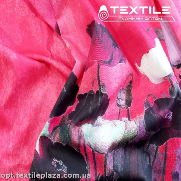 Коттон плотный стрейчевый цветной 4082D4C3 цветы, рапорт красный