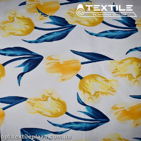 Коттон плотный стрейчевый цветной 3158D208C2 цветы, белый