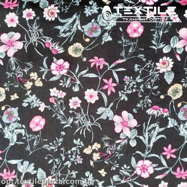 Коттон-slub цветной 3851D5C3 цветы, черный