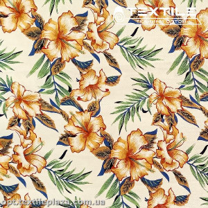 Коттон плотный стрейчевый цветной 4082D60C1 цветы, молочный