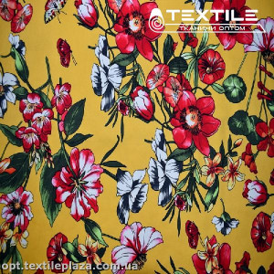 Коттон плотный стрейчевый цветной 3158D229C3 цветы, желтый