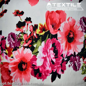 Коттон плотный стрейчевый цветной 3158D8C3 цветы красные, белый