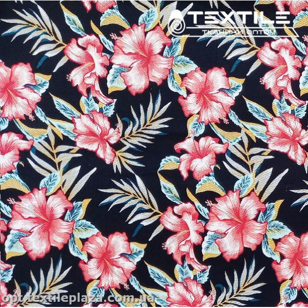 Коттон плотный стрейчевый цветной 4082D60C2 цветы, черный
