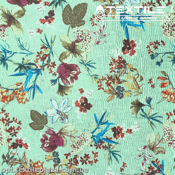 Коттон-slub цветной 3851D6C2 цветы, фисташковый