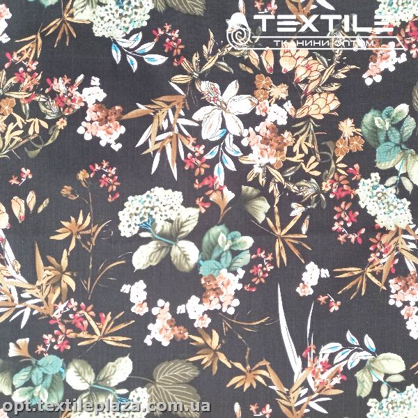 Коттон-slub цветной 3851D6C3 цветы, черный