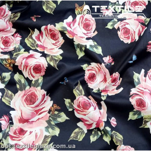 Коттон плотный стрейчевый цветной 2409D2C2 цветы, черный