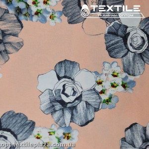 Коттон плотный стрейчевый цветной 2669D2C1 цветы, персиковый
