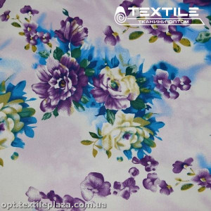 Коттон плотный стрейчевый цветной 11498D8C1 цветы, белый