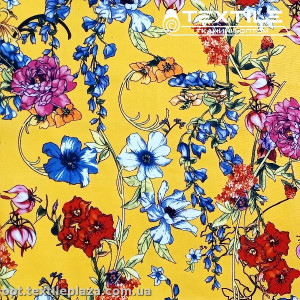 Коттон плотный стрейчевый цветной 4082D6C2 цветы, желтый