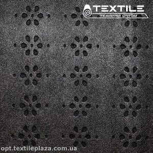 Экокожа перфорированная 2568D3C1 цветы, черно-синий