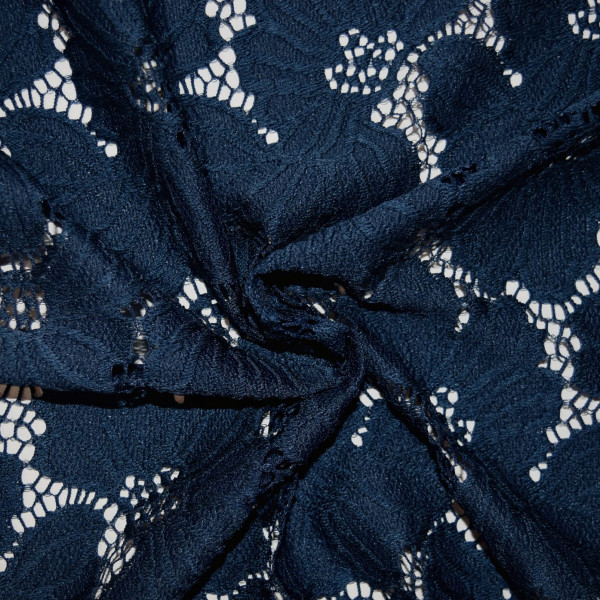 Гипюр набивной стрейчевый 15385C12 темно-синий