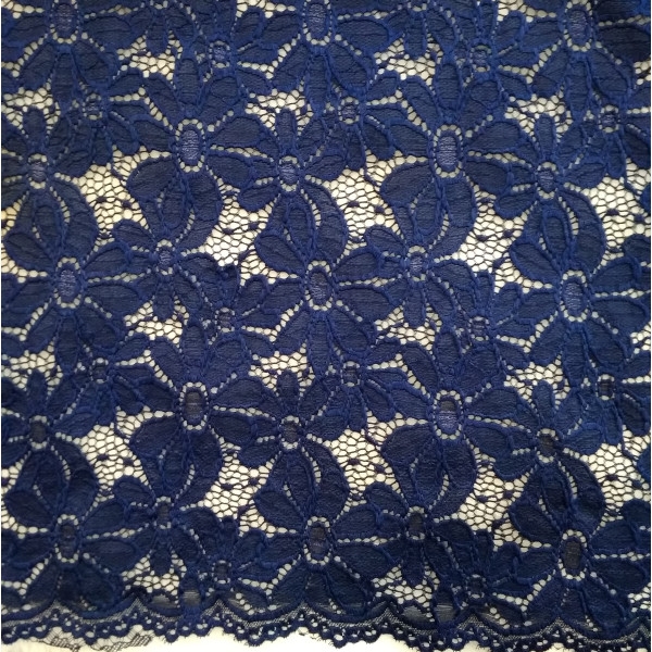 Гипюр набивной стрейчевый 15425C2 темно-синий