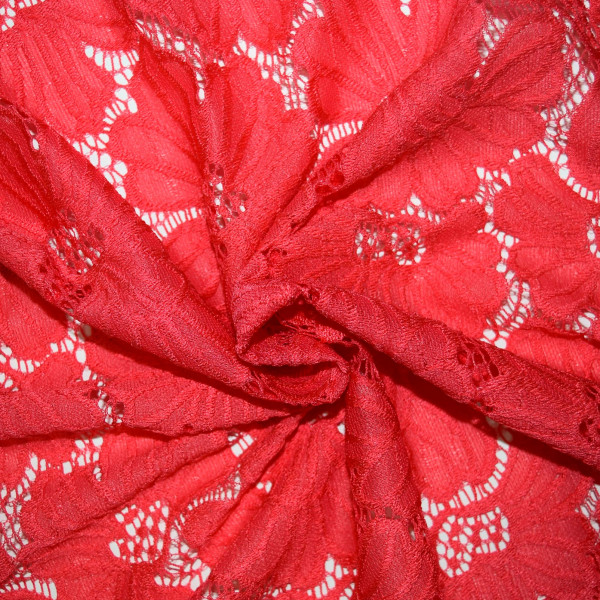 Гипюр набивной стрейчевый 15385C2 коралловый