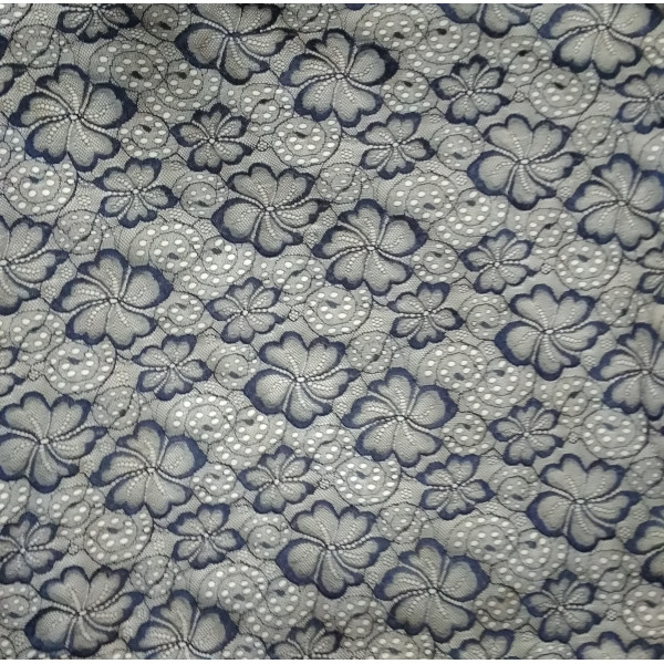 Гипюр набивной 1581C3 темно-синий