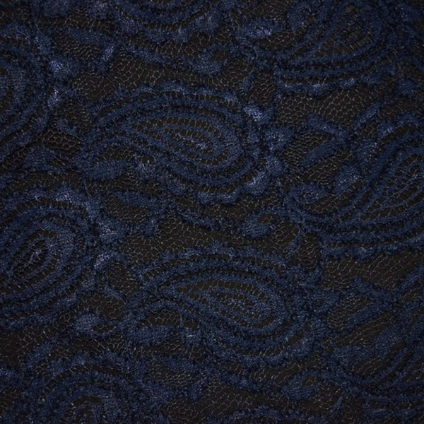 Гипюр набивной стрейчевый 8898 темно-синий