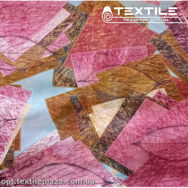 Хлопок батист 3893D21C2 листья, розово-голубой