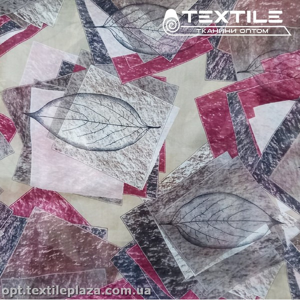 Хлопок батист 3893D21C3 листья, бордово-серый