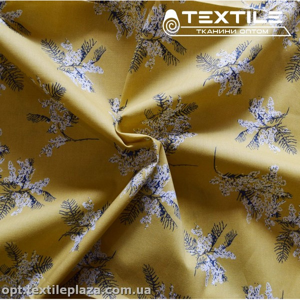 Хлопок цветы 3874D7C2 белые, горчичный