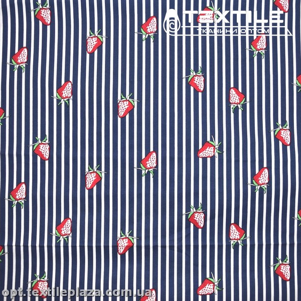 Хлопок полоска 3033D2C2 клубника, бело-синий