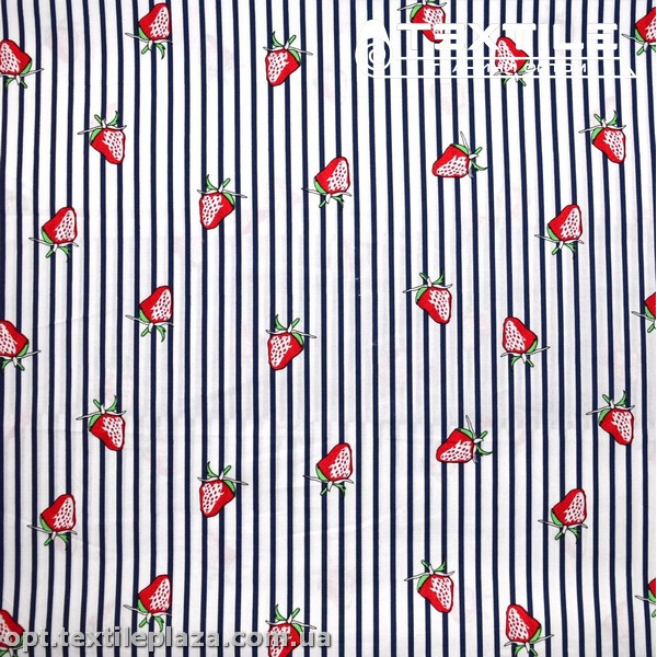 Хлопок полоска 3033D2C1 клубника, сине-белый