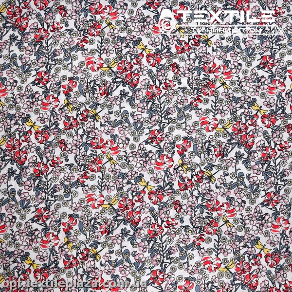 Хлопок цветы 2748D22C1 красные, белый