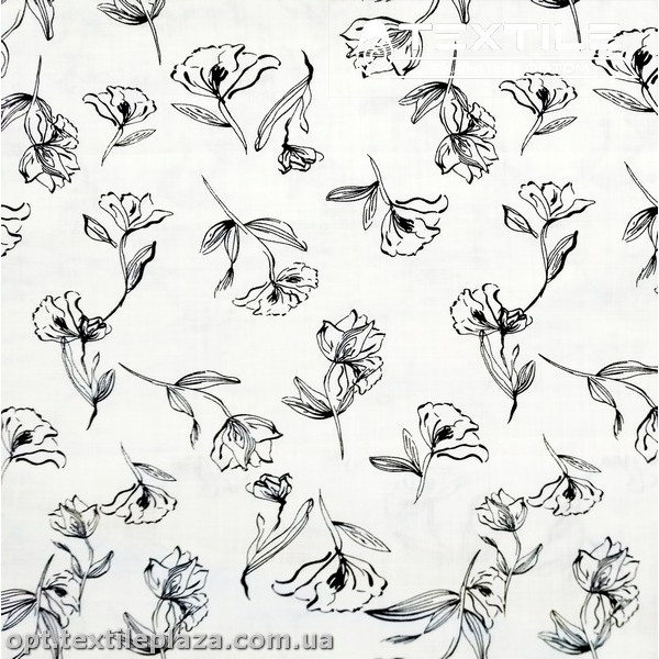 Хлопок цветы 4073D412C2 черные, белый