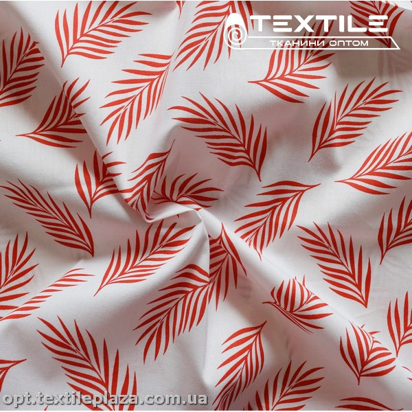Хлопок листья 3874D15C2 красные, белый