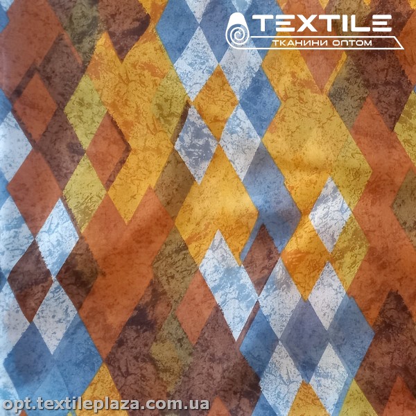 Хлопок батист 3893D49C1 ромбы, оранжево-голубой