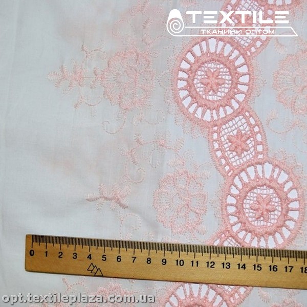 Хлопок вышивка 3150D50C1 узор купон розовый, белый