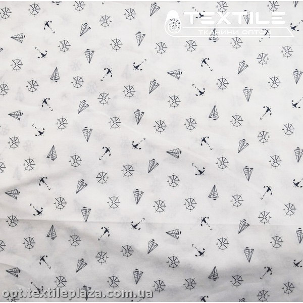 Хлопок абстракция 2591D39C1 кораблики, белый