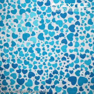 Хлопок абстракция 2591D9C1 сердечки голубые, белый