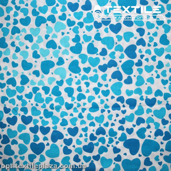 Хлопок абстракция 2591D9C1 сердечки голубые, белый
