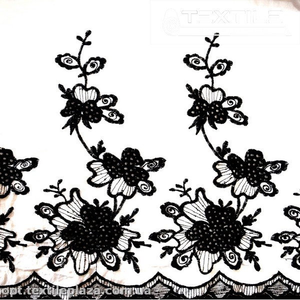 Хлопок вышивка 2886D7C1 узор купон черный, белый