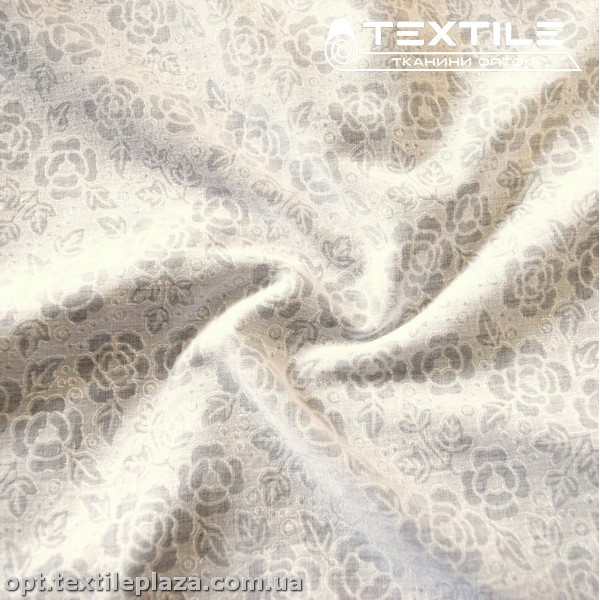 Хлопок жаккард 4159D1C2 Burnout цветы, молочный