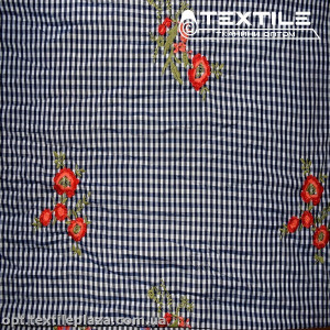 Хлопок клетка 3241D3C цветы, клетка бело-синий