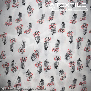 Хлопок абстракция 2591D30C1 совы, белый