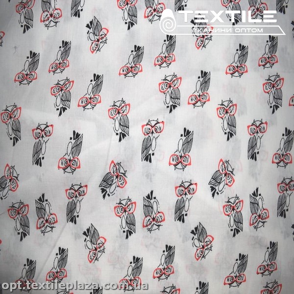 Хлопок абстракция 2591D30C1 совы, белый