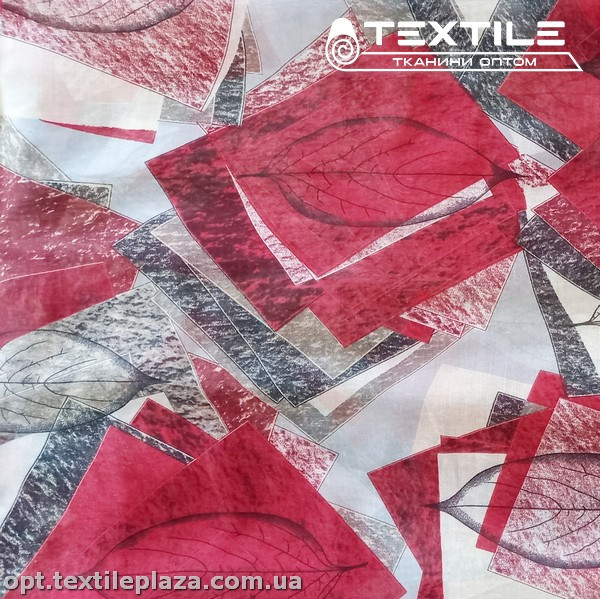 Хлопок батист 3893D21C1 листья, красно-серый