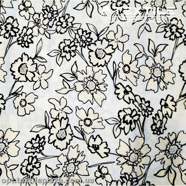 Хлопок цветы 4073D320C1 черные, белый