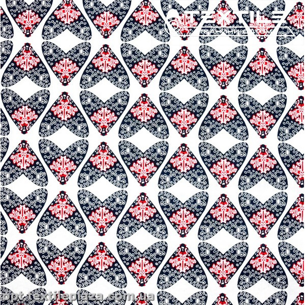 Хлопок абстракция 2591D3C2 сердечки темно-синие, белый