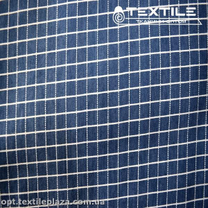 Джинс тонкий цветной 12358D2C1 клетка, синий